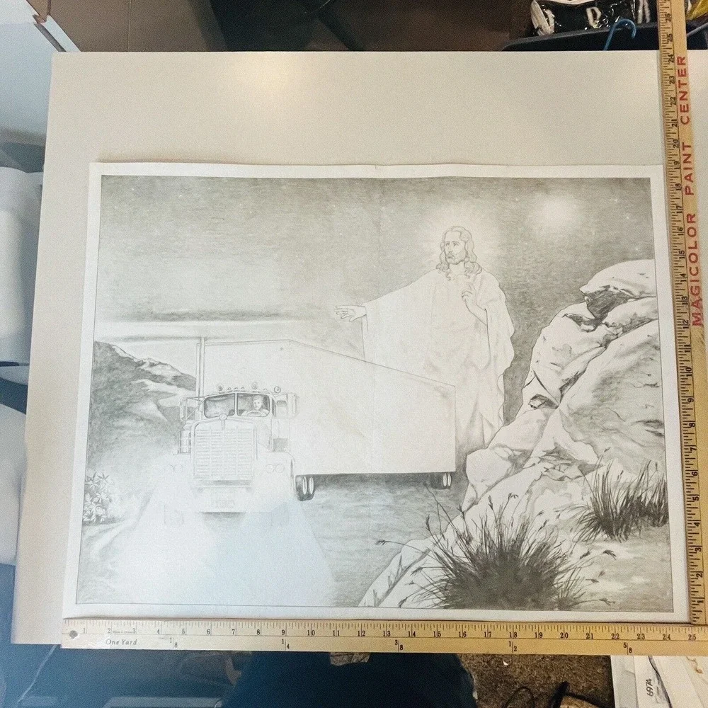 Jesus Leading Trucker Into The Night #8447 Tri-Chem Chart Large Picture To Paint